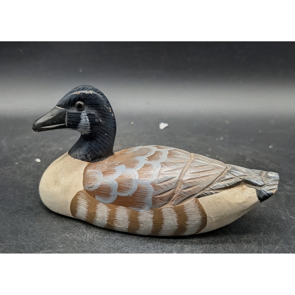 Vintage Hand Painted Carved Wood Duck Decoy Figurine Rustic Cabin Decor 5.5"